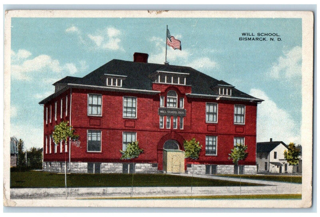 1919 Will School Bismarck Building North Dakota Antique Vintage Posted Postcard