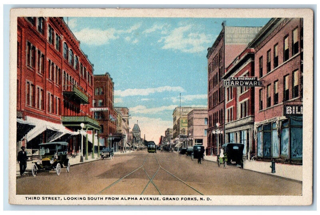 c1910 Third Street Looking South Alpha Avenue Grand Forks North Dakota Postcard