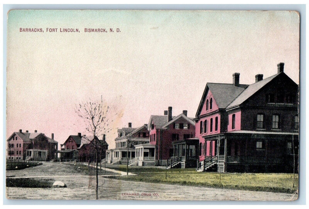 c1910 Barracks Fort Lincoln Bismarck North Dakota ND Street Road Houses Postcard