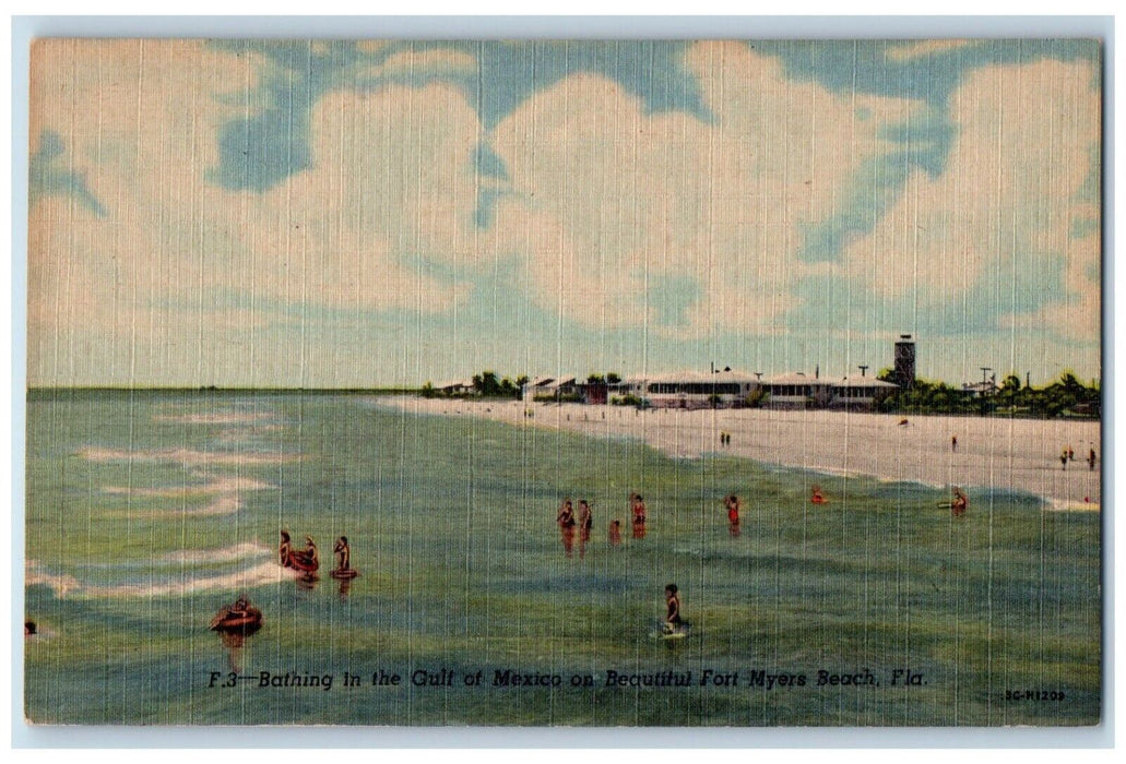 c1940 Bathing Gulf Mexico Beautiful Swimsuit Beach Fort Myers Florida Postcard