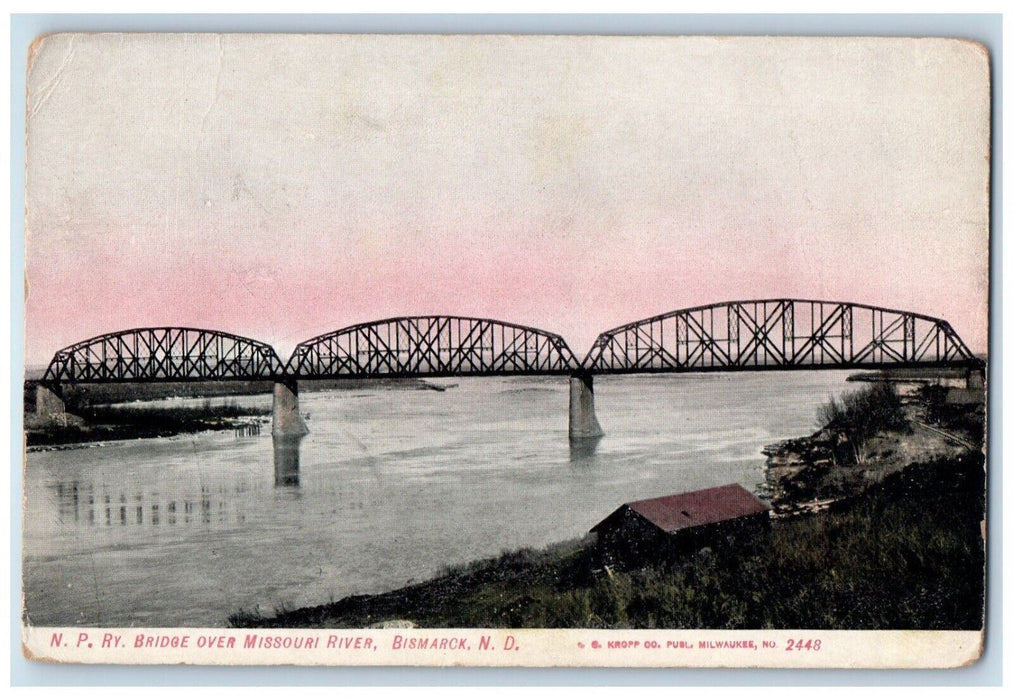 c1910 NP RY Bridge Over Missouri River Bismarck North Dakota ND Vintage Postcard