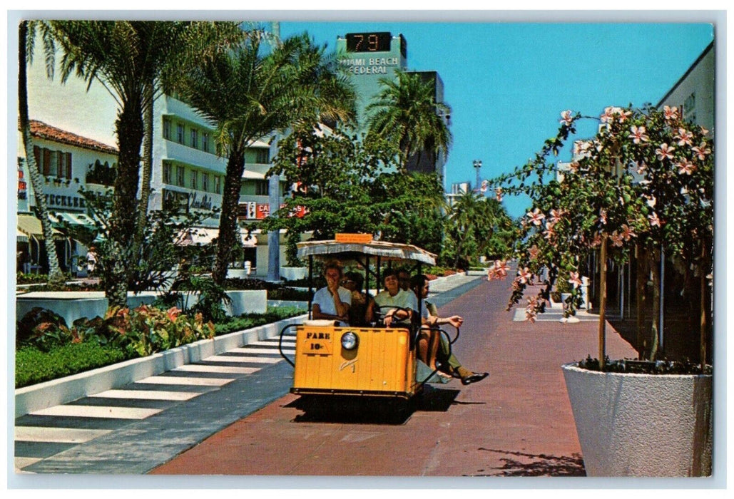 1960 Exotic Lincoln Mall Sightseeing Tram Shoppers Miami Beach Florida Postcard
