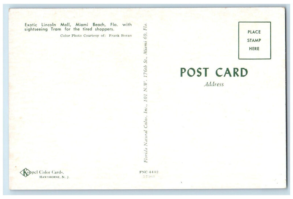 1960 Exotic Lincoln Mall Sightseeing Tram Shoppers Miami Beach Florida Postcard