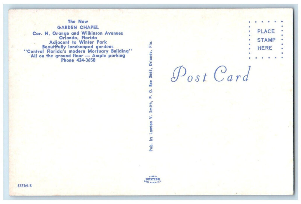 c1960 Garden Chapel Orange Wilkinson Avenues Winter Orlando Florida FL Postcard