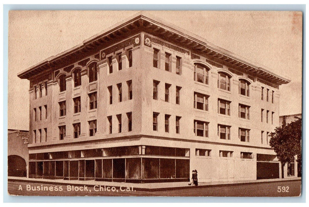 A Business Block Building Exterior Scene Chico California CA Antique Postcard