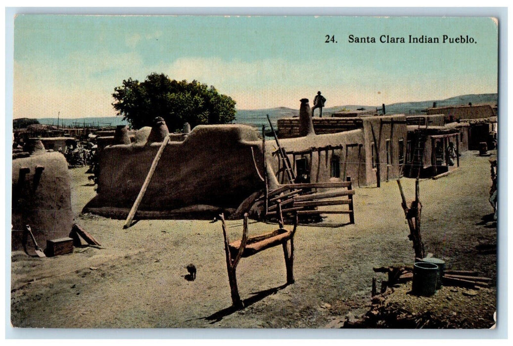 c1910 Santa Clara Indian Pueblo New Mexico Street Scene Vintage Antique Postcard