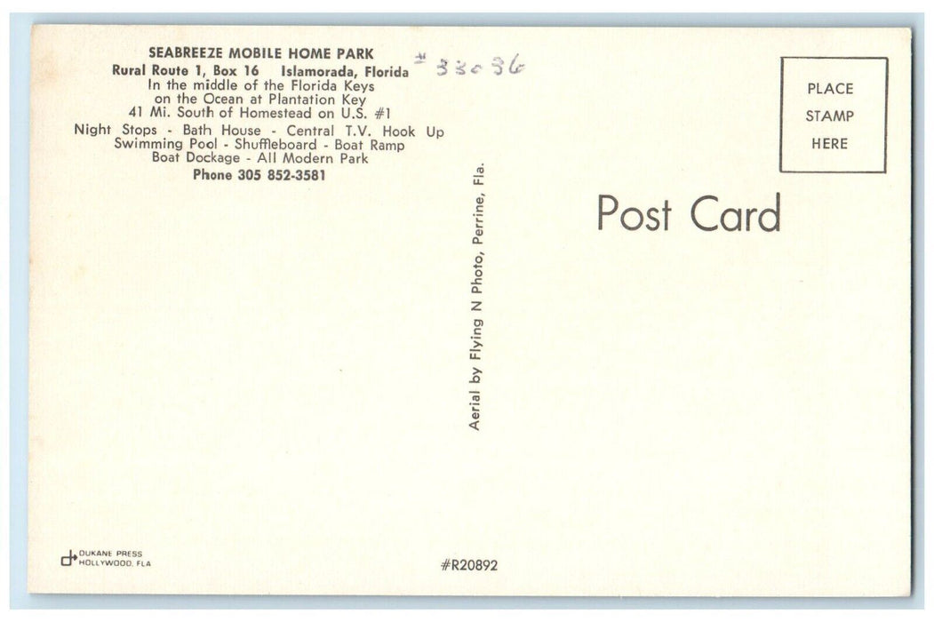 c1960 Seabreeze Mobile Home Park Atlantic Ocean Islamorada Florida FL Postcard