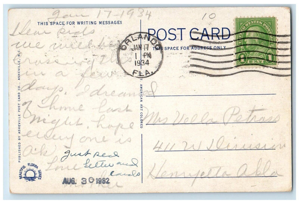 1934 Night View Gandy Bridge 6 Miles Long Moon Across Tampa Bay Florida Postcard