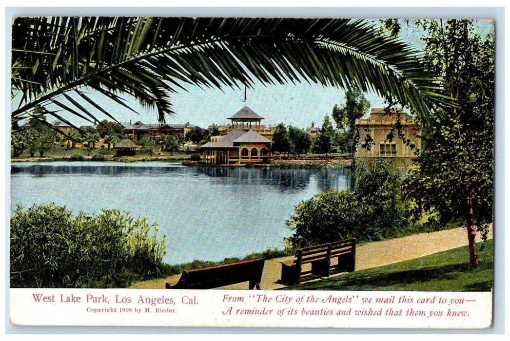 1909 Scenic View Of West Lake Park Los Angeles California CA Antique Postcard
