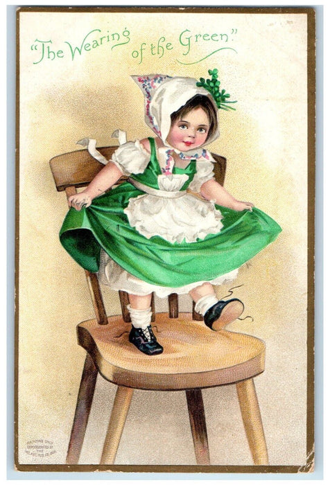 1909 St. Patrick's Day Little Girl Green Dress Clapsaddle Baltimore MD Postcard