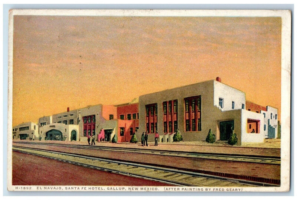 1936 El Navajo Santa Fe Hotel Gallup New Mexico NM Fred Harvey Phostint Postcard