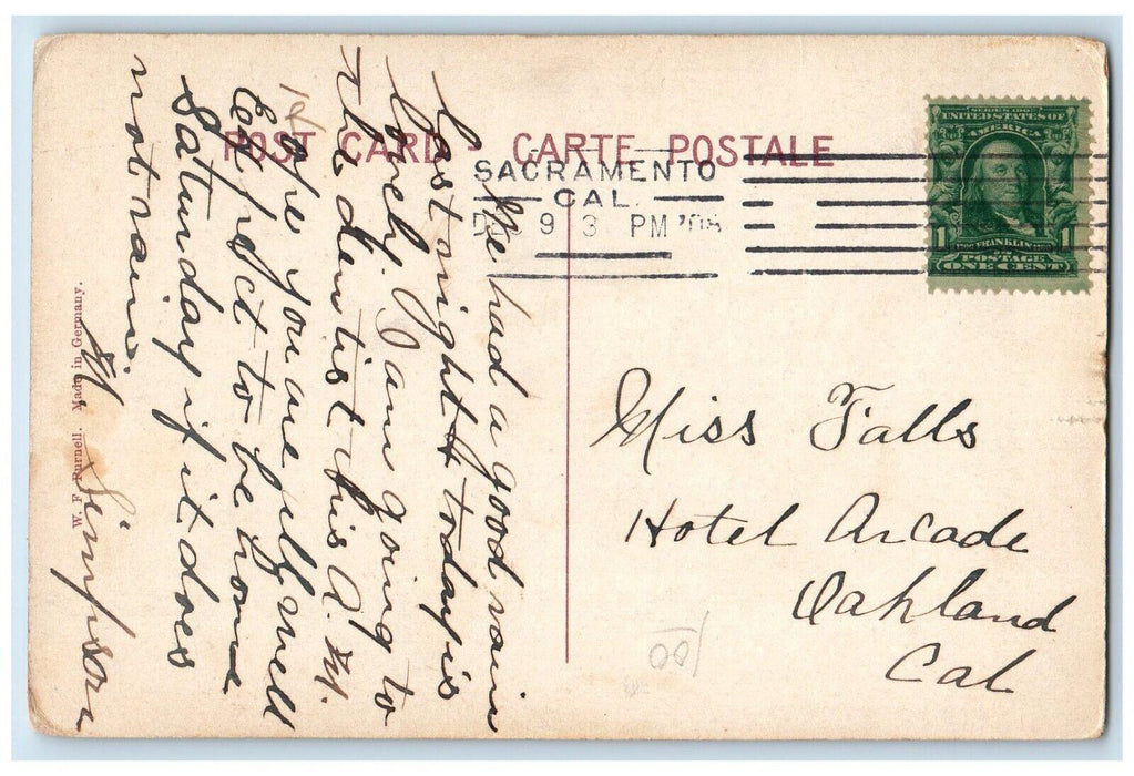 1908 High School Exterior Building Horse Carriage Sacramento California Postcard