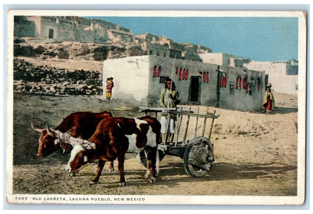 1923 Old Carreta Laguna Pueblo New Mexico NM La Junta Colorado Phostint Postcard