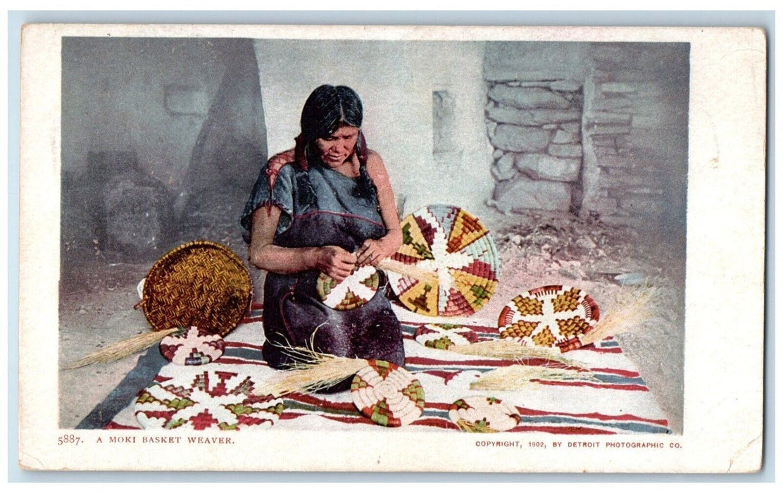 c1905 Moki Basket Weaver Detroit Publishing Vintage Antique Unposted Postcard