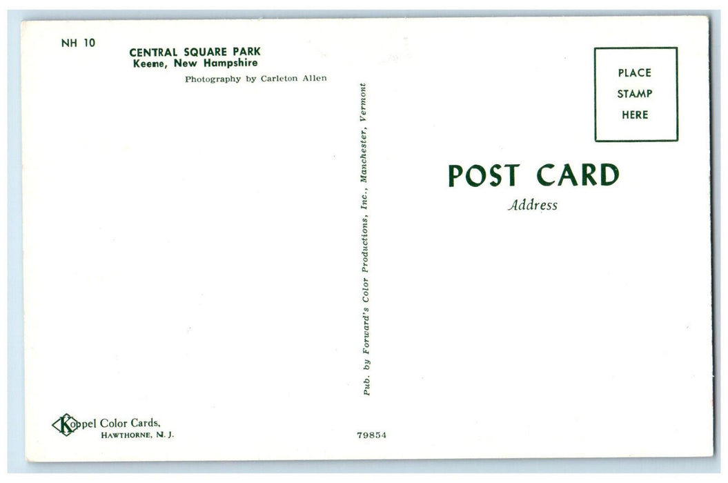 Central Square Garden Park Statue Scene Keene New Hampshire NH Vintage  Postcard