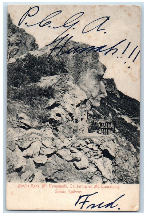 1906 Profile Rock Mt. Tamalpais California Scenic Railway Antique  Postcard