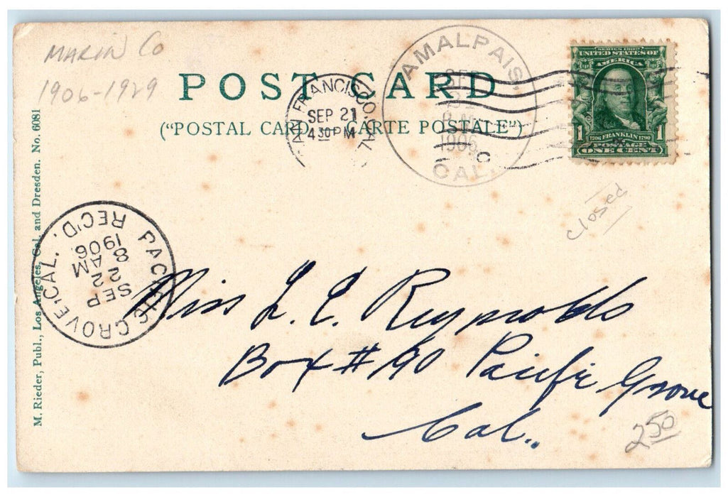 1906 Profile Rock Mt. Tamalpais California Scenic Railway Antique  Postcard