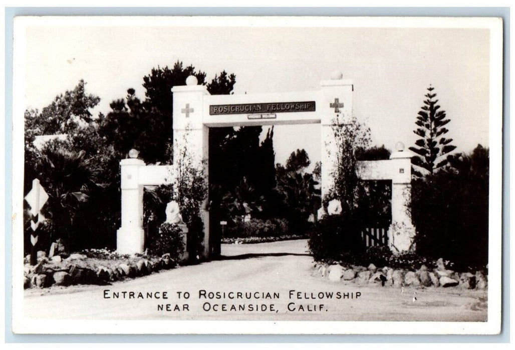 1947 Rosicrucian Fellowship Entrance Oceanside California CA RPPC Photo Postcard