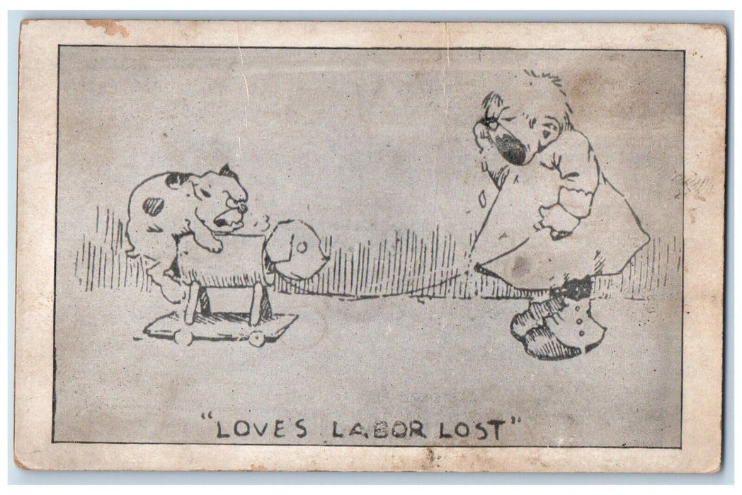 c1905 Woman Crying Dog Humping Love's Labor Lost Posted Antique Postcard