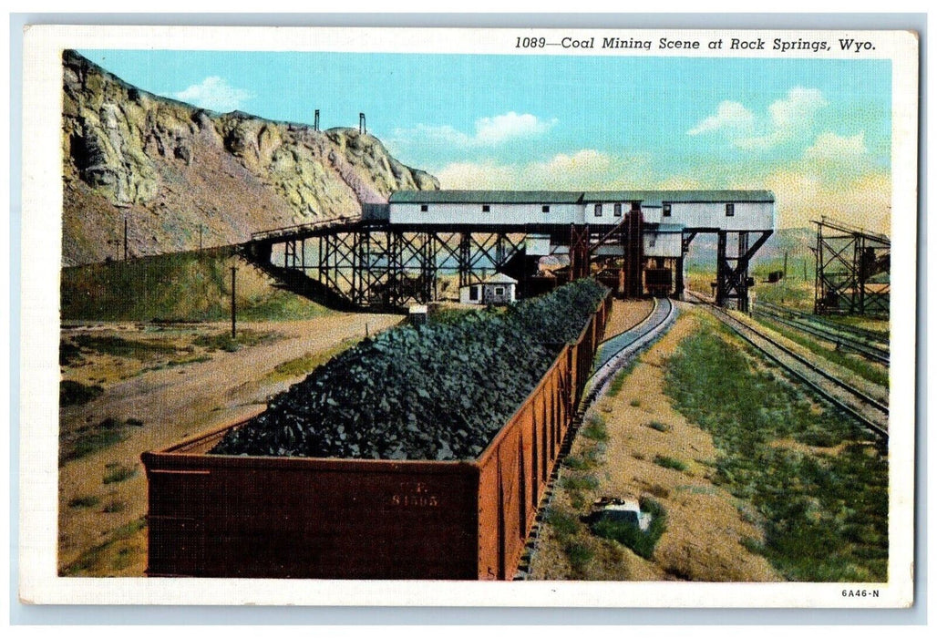 c1930's Coal Mining Scene at Rock Springs Wyoming WY Vintage Postcard