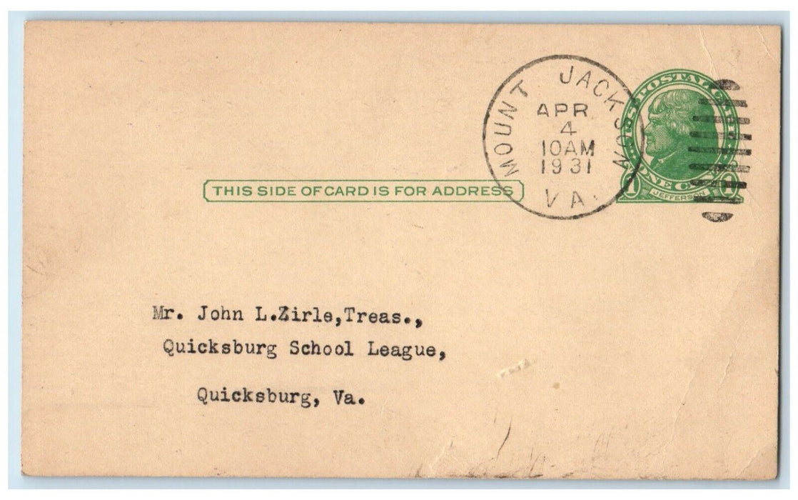 1931 Peoples Bank We Credit $18.84 Mt. Jackson Virginia VA Antique Postal Card