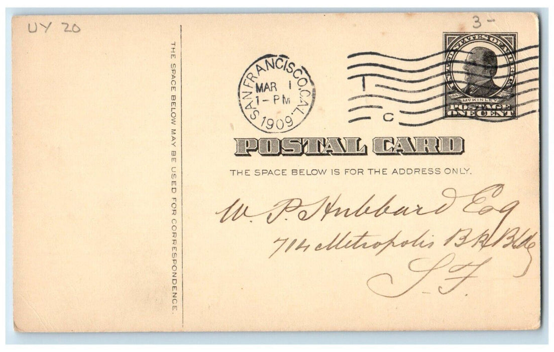 1909 Receipt S.P. Holden San Francisco California CA Somerville NJ Postal Card