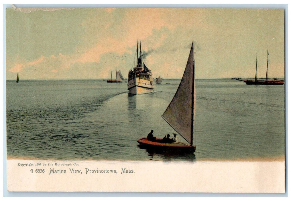 c1905 Marine Ship View Provincetown Massachusetts MA Rotograph Antique Postcard