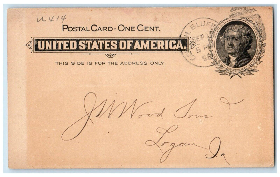 1898 Citizens State Bank Council Bluffs Iowa IA Logan IA Posted Postal Card