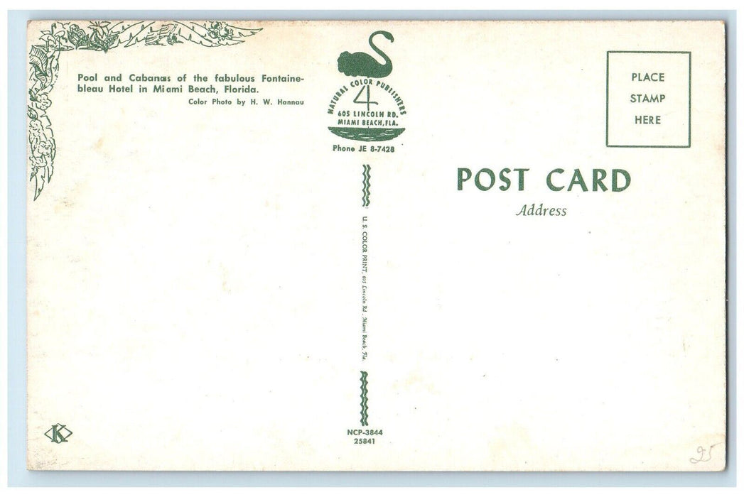 c1960 Pool Cabanas Fontainebleau Hotel Exterior Miami Beach Florida FL Postcard