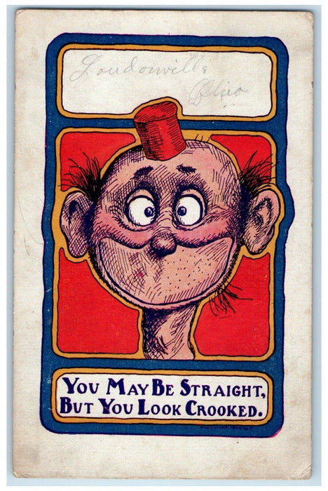 1906 Man Face Look Crooked Humor Loudonville Ohio OH Antique RPO Postcard