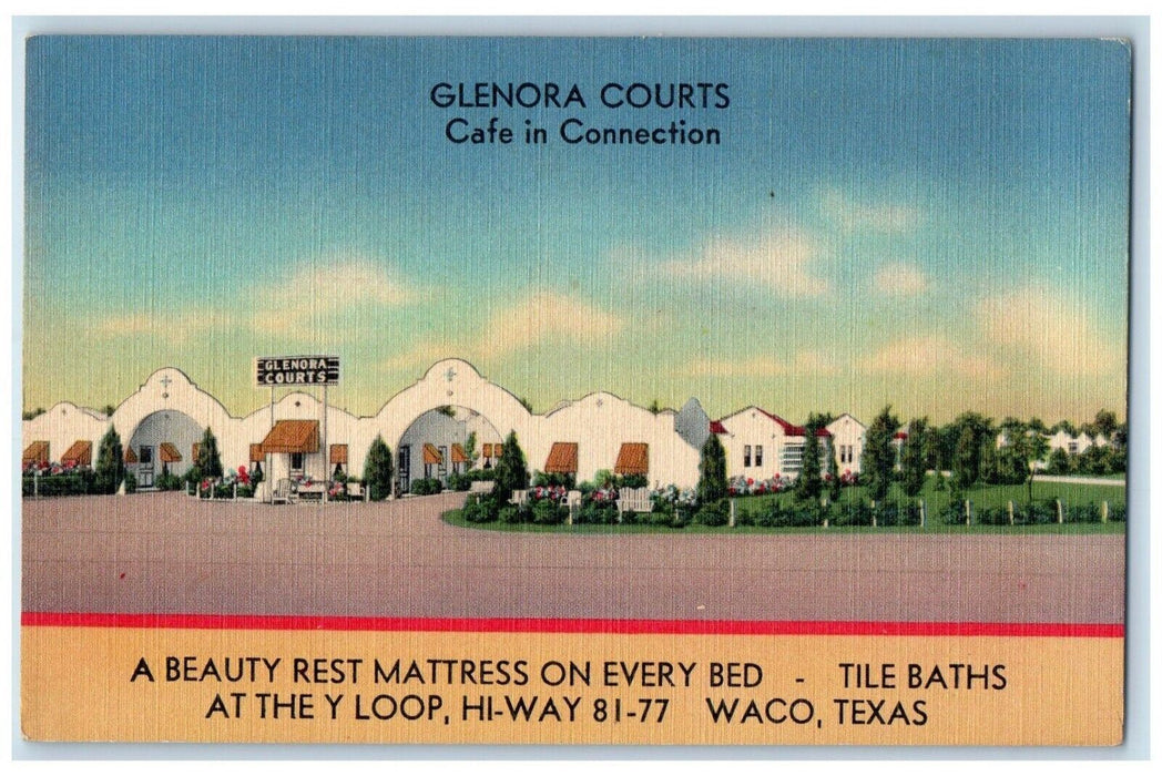 c1960 Glenora Courts Cafe Connection Advertisement Exterior Waco Texas Postcard