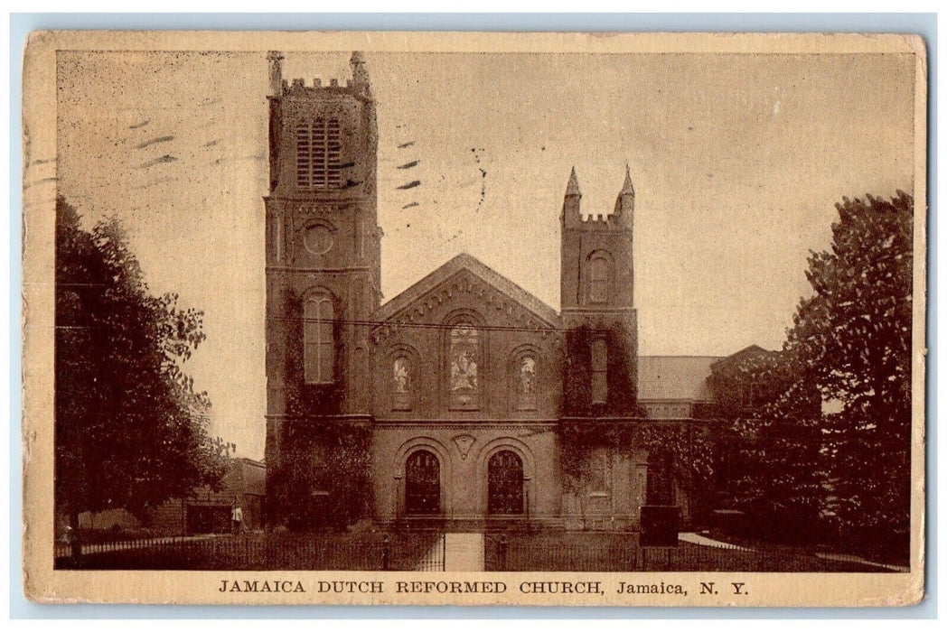 1921 Jamaica Dutch Reformed Church Exterior Building Jamaica New York Postcard