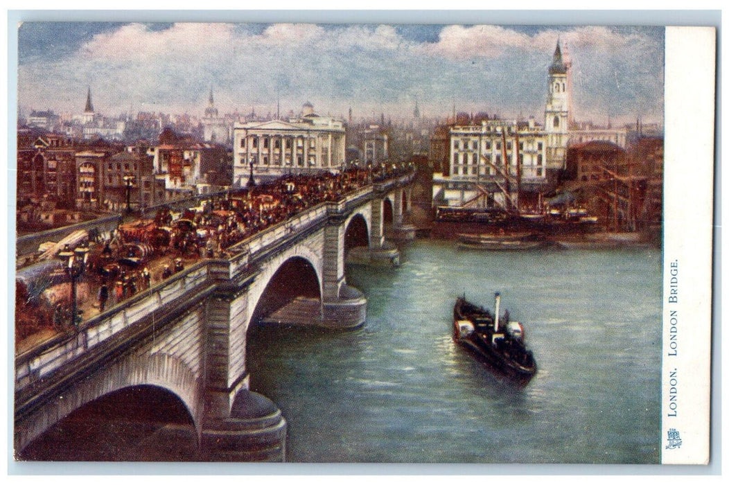 c1910 Boat Carriage London Bridge London England Tuck Art Antique Postcard