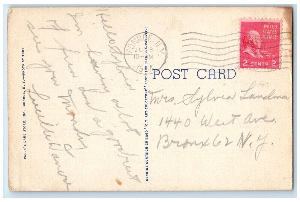 1954 Aerial Airplane View Lake Region Greenwood Lake Monroe New York NY Postcard