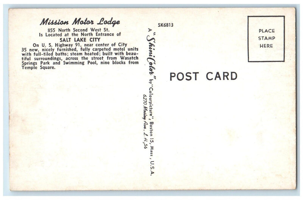 c1950 Mission Motor Lodge Second West Exterior Salt Lake City Utah UT Postcard