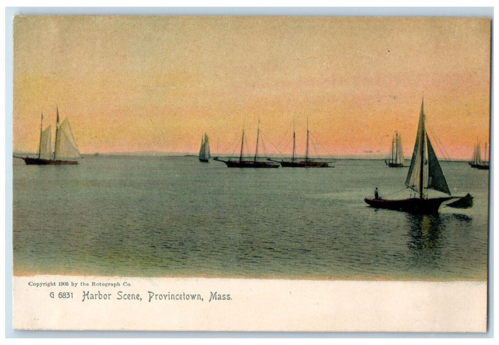 c1905 Sailboats Harbor Scene Provincetown Massachusetts MA Rotograph Postcard