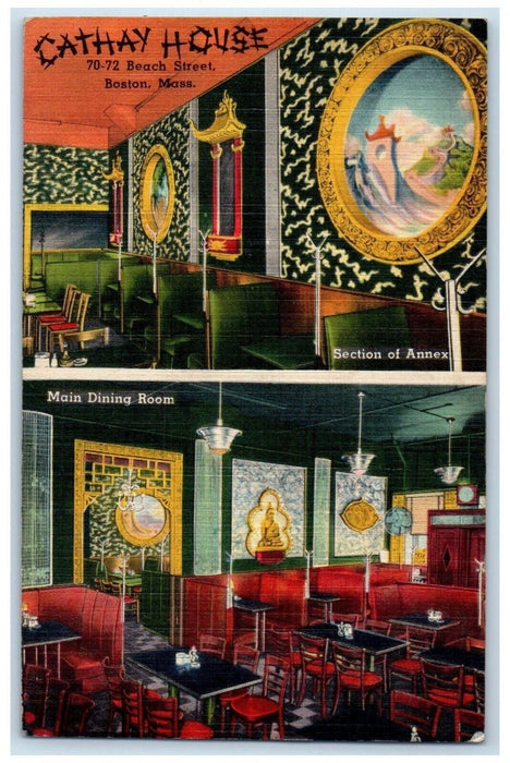1947 Cathay House Beach Street Chinese Restaurant Boston Massachusetts Postcard