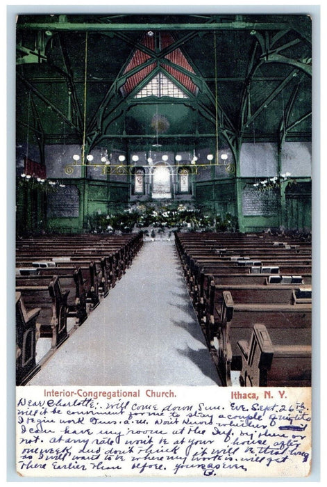 1909 Interior Congregational Church Ithaca New York NY Croton NY Postcard