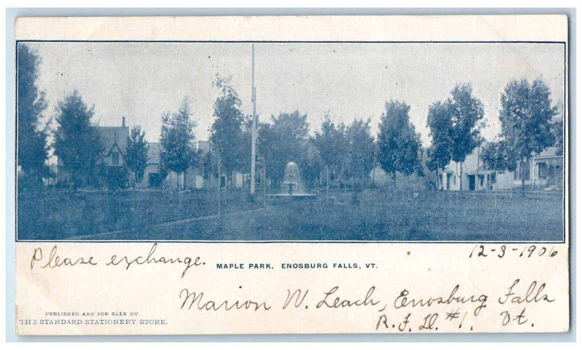 1906 Fountain View Maple Park Enosburg Fall Vermont VT Posted Antique Postcard