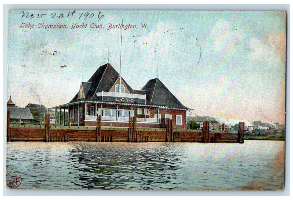 1906 Lake Champlain Yacht Club Burlington Vermont VT Antique Postcard