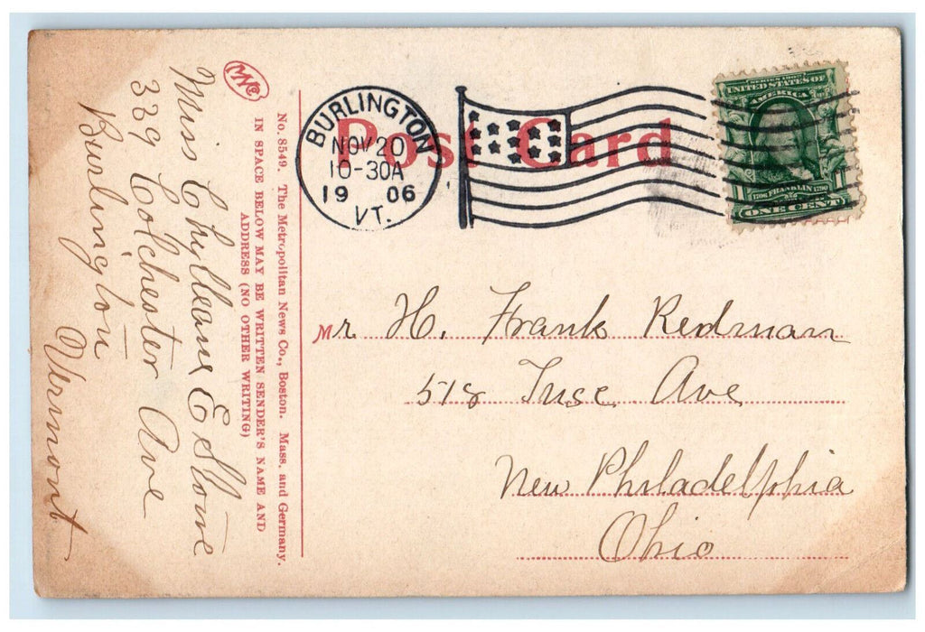 1906 Lake Champlain Yacht Club Burlington Vermont VT Antique Postcard