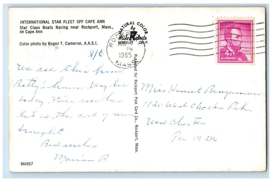 1965 Star Class Boats Racing International Star Fleet Off Rockport MA Postcard