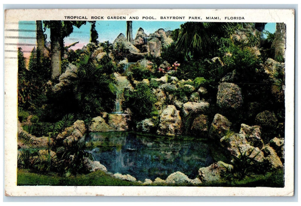 1951 Tropical Rock Garden And Pool Bayfront Park Miami Florida FL Postcard