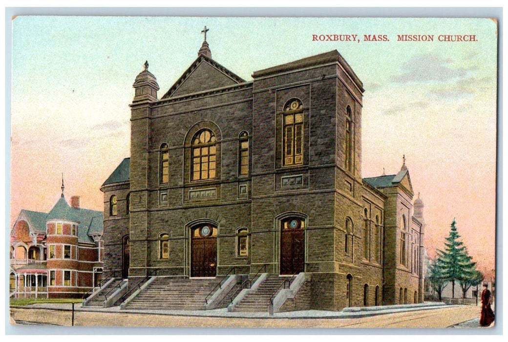 c1910 Stairway Entrance to Mission Church Roxbury Massachusetts MA Postcard