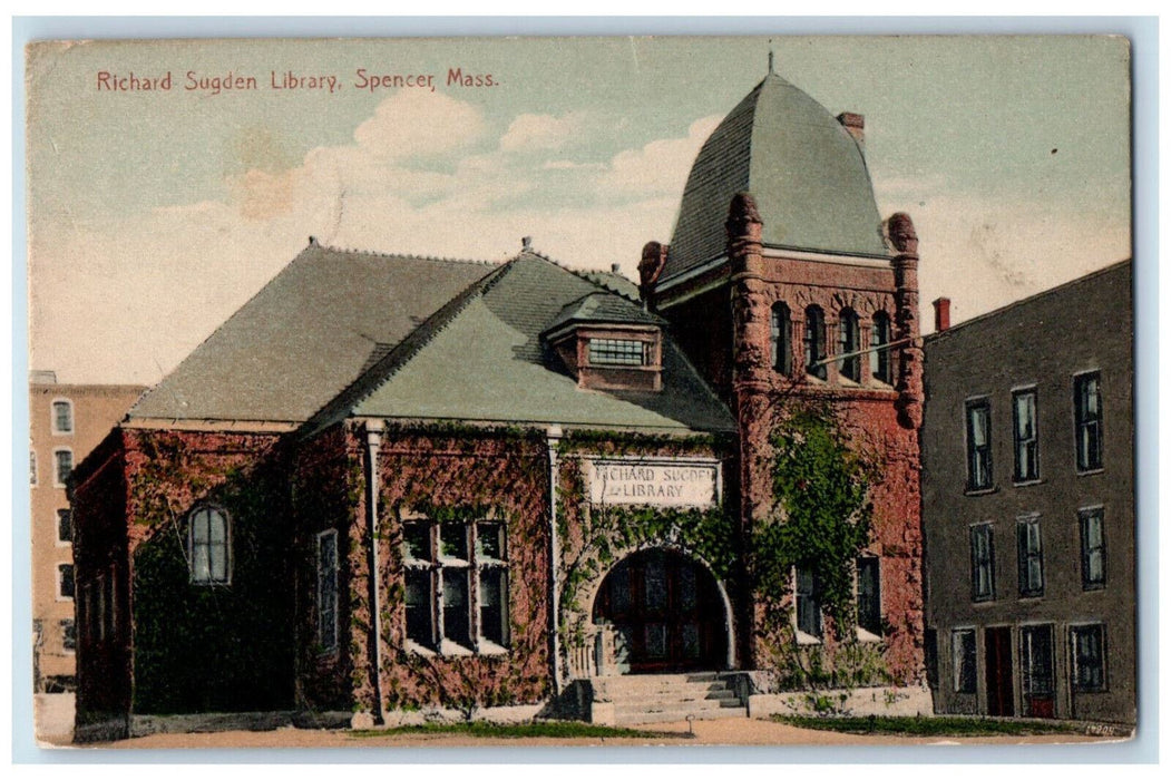 c1910 Richard Sugden Library Spencer Massachusetts MA Antique Posted Postcard