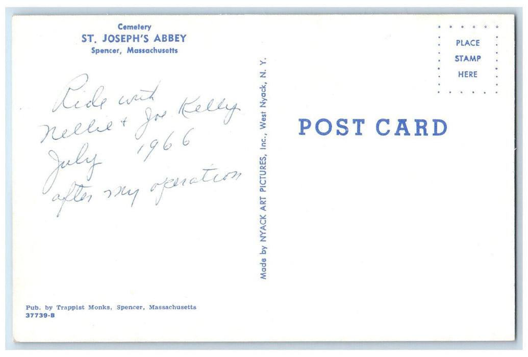 1966 Cemetery St. Joseph's Abbey Spencer Massachusetts MA Vintage Postcard