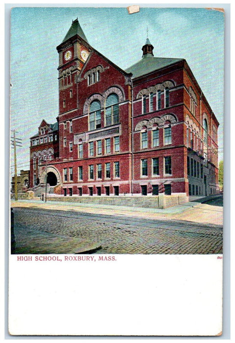 c1905 Entrance and Road View High School Roxbury Massachusetts MA Postcard