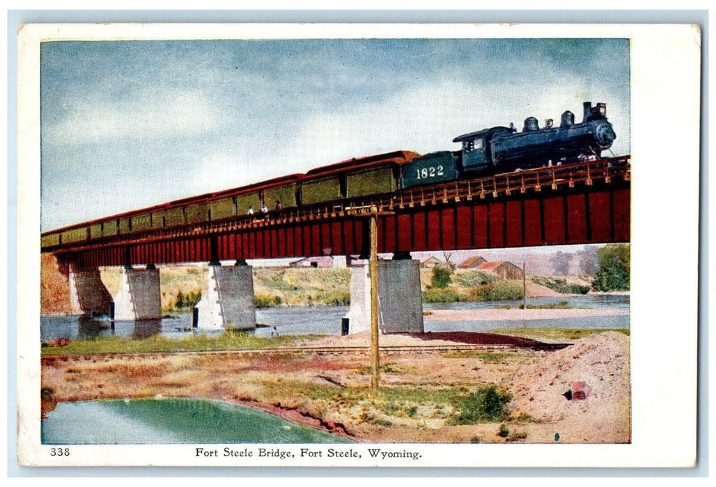 c1920's 1822 Train Fort Steele Bridge Fort Steele Wyoming WY Antique Postcard