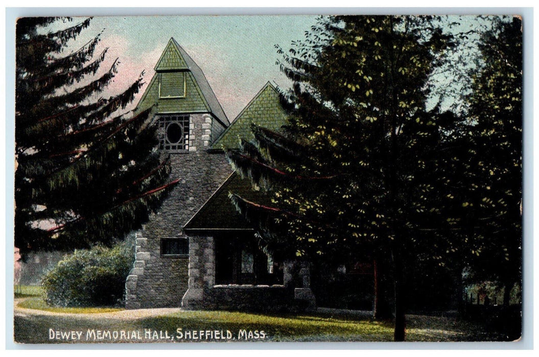 1909 Dewey Memorial Hall Sheffield Massachusetts MA Antique Posted Postcard