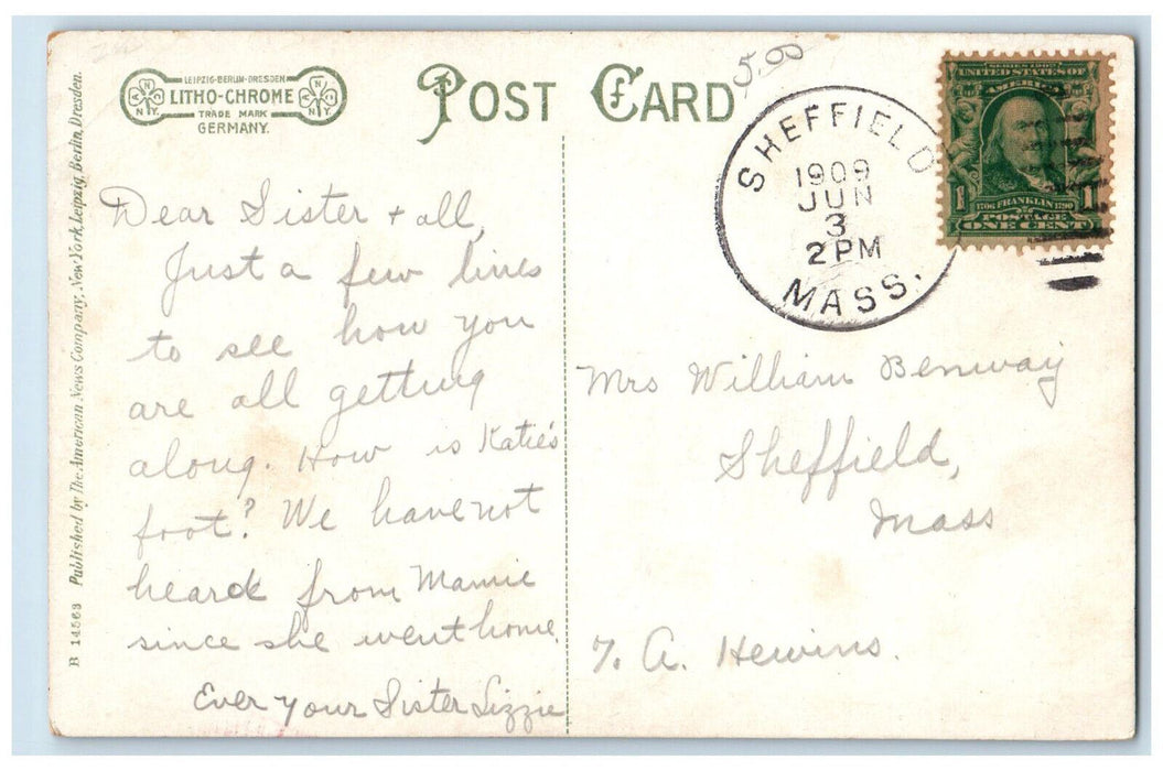 1909 Dewey Memorial Hall Sheffield Massachusetts MA Antique Posted Postcard